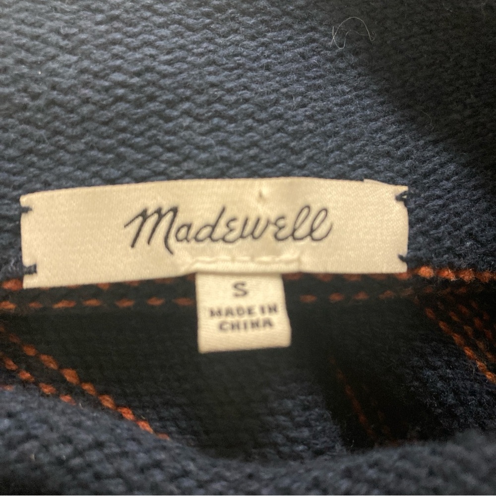 Madewell Glenmoor Stripep Mock Neck Sweater Wool Blend Small Blue Cotton/Wool - Picture 8 of 16